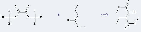 Methyl-n-butyrate can react with oxalic acid dimethyl ester to get methyl 3-ethyl-2-oxobutane-1,4-dioate